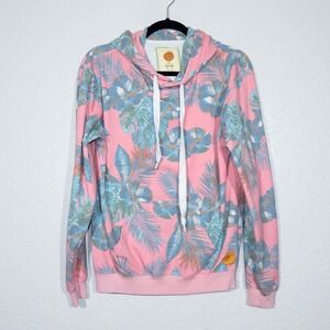 Vitamin Sea Pink Tropical Leaf Print 'The Perfect Hoodie' Sweatshirt Medium